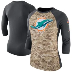 Women's Miami Dolphins No. Legend Salute to Service 2017 Three-Quarter Raglan Sleeve T-Shirt - Camo/Charcoal