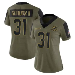 Women's Ollie Gordon II Miami Dolphins No.31 Limited 2021 Salute To Service Jersey - Olive