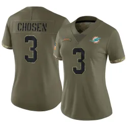 Women's Robbie Chosen Miami Dolphins No.3 Limited 2022 Salute To Service Jersey - Olive