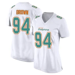 Women's Shakel Brown Miami Dolphins No.94 Game Fashion Jersey - White