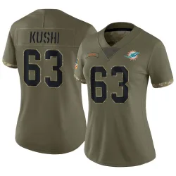 Women's Tedi Kushi Miami Dolphins No.63 Limited 2022 Salute To Service Jersey - Olive