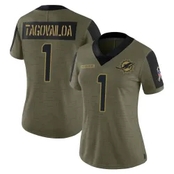 Women's Tua Tagovailoa Miami Dolphins No.1 Limited 2021 Salute To Service Jersey - Olive