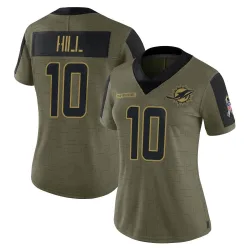 Women's Tyreek Hill Miami Dolphins No.10 Limited 2021 Salute To Service Jersey - Olive