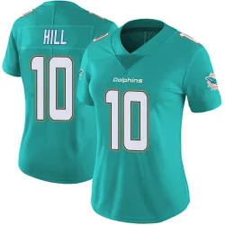 Women's Tyreek Hill Miami Dolphins No.10 Limited Team Color Vapor Untouchable Jersey - Aqua