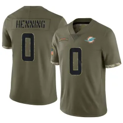 Youth A.J. Henning Miami Dolphins No.0 Limited 2022 Salute To Service Jersey - Olive