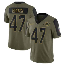 Youth Cam Brown Miami Dolphins No.47 Limited 2021 Salute To Service Jersey - Olive
