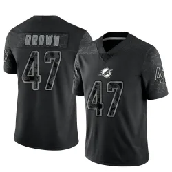 Youth Cam Brown Miami Dolphins No.47 Limited Reflective Jersey - Black