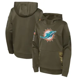 Youth Miami Dolphins No. 2022 Salute to Service Performance Pullover Hoodie - Olive