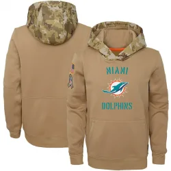 Youth Miami Dolphins No. Khaki 2019 Salute to Service Therma Pullover Hoodie