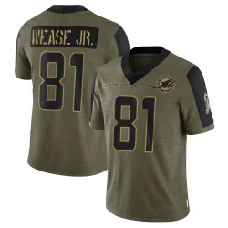 Youth Theo Wease Jr. Miami Dolphins No.81 Limited 2021 Salute To Service Jersey - Olive