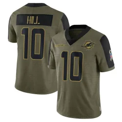 Youth Tyreek Hill Miami Dolphins No.10 Limited 2021 Salute To Service Jersey - Olive